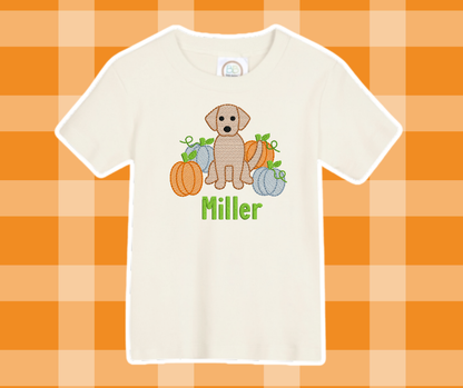 Puppy Fall Sketch Embroidered Kids Basics