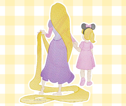 Purple Long Hair Princess and Girl Magical Moments Embroidered Basic