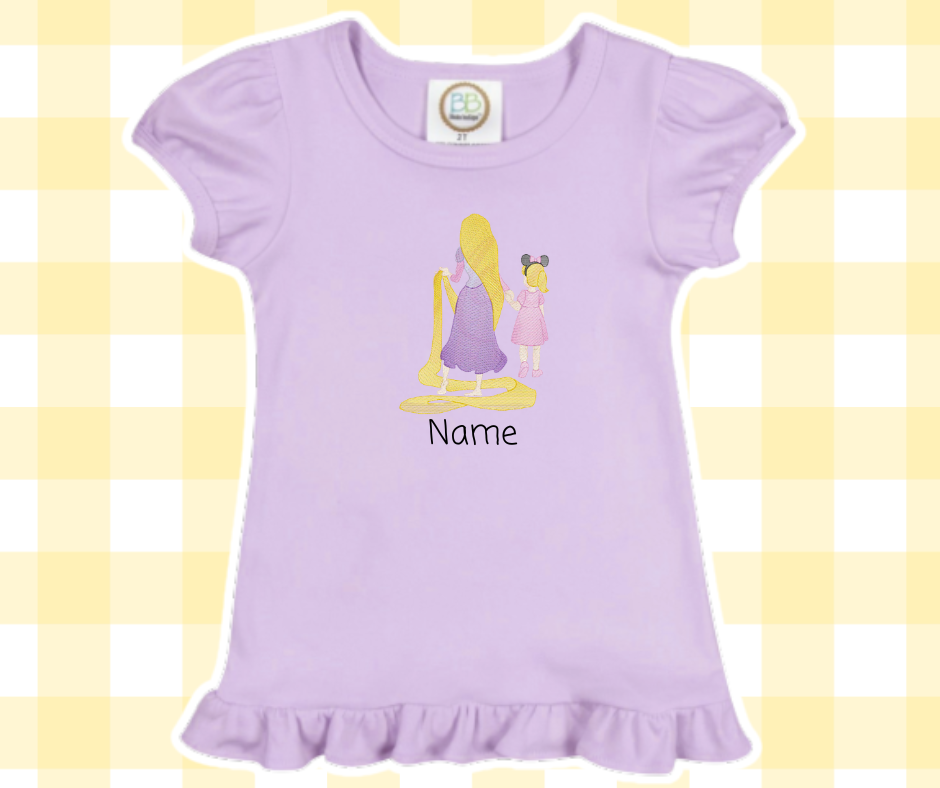 Purple Long Hair Princess and Girl Magical Moments Embroidered Basic