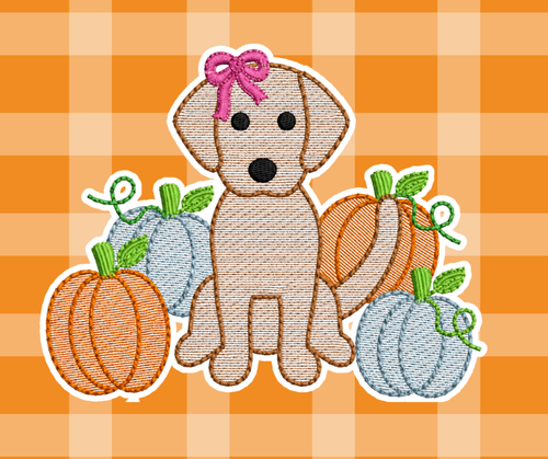 Bow Puppy Fall Sketch Embroidered Kids Basics