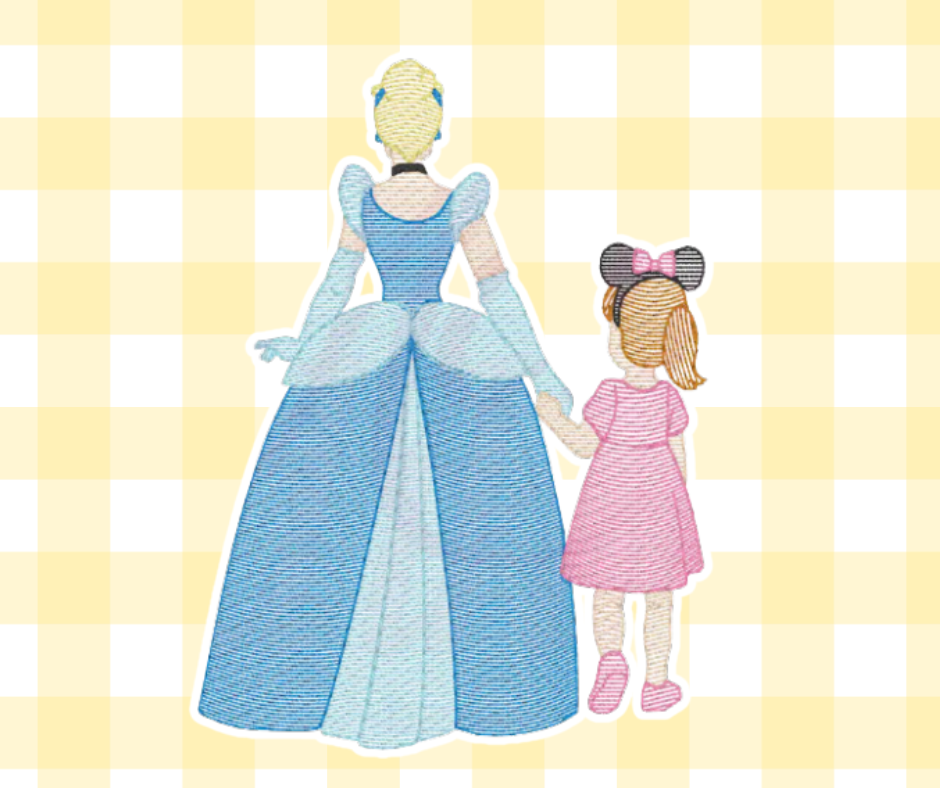 Blue Cinder Princess and Girl Magical Moments Embroidered Sketch Basic