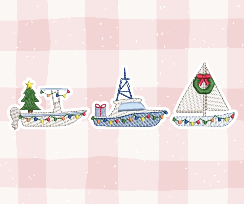 Boat Lights Trio Christmas Embroidered Basics