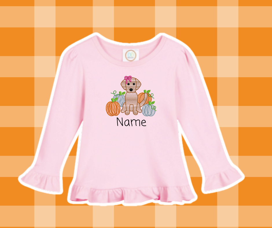 Bow Puppy Fall Sketch Embroidered Kids Basics