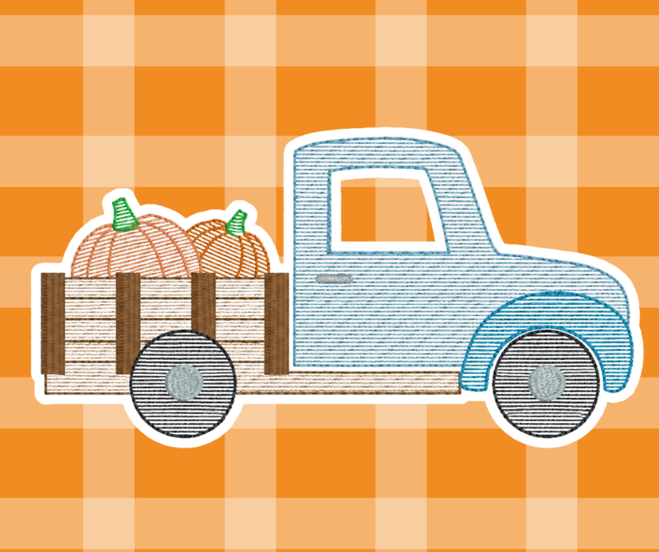 Pumpkin Truck Fall Sketch Embroidered Kids Basics
