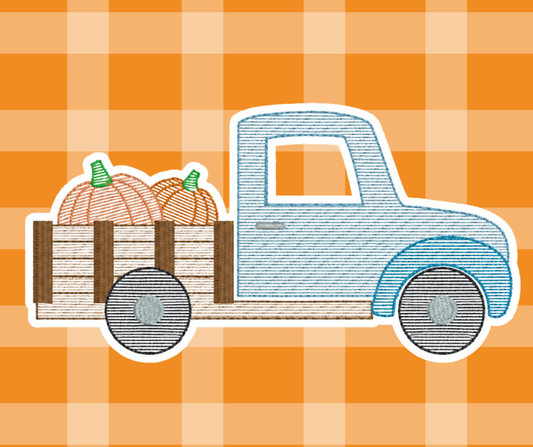 Pumpkin Truck Fall Sketch Embroidered Kids Basics