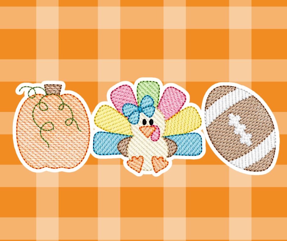Football Bow Turkey Thanksgiving Fall Embroidered Sketch Basics