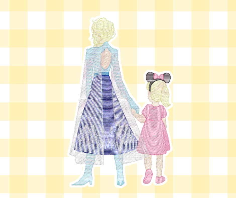 Blue Ice Princess and Girl Magical Moments Embroidered Sketch Basic