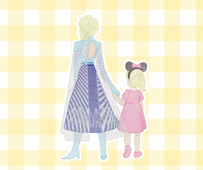 Blue Ice Princess and Girl Magical Moments Embroidered Sketch Basic
