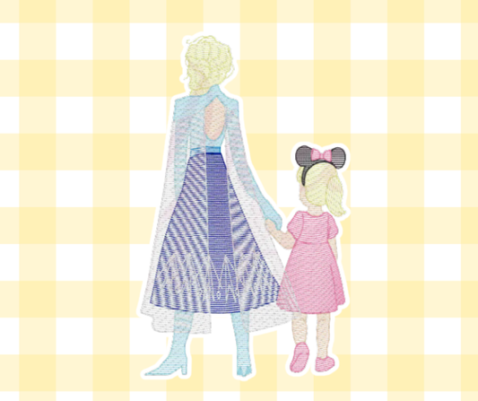 Blue Ice Princess and Girl Magical Moments Embroidered Sketch Basic