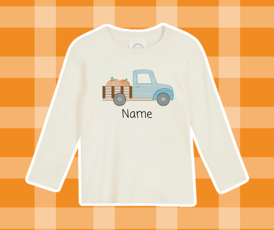 Pumpkin Truck Fall Sketch Embroidered Kids Basics