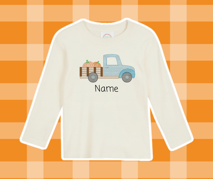 Pumpkin Truck Fall Sketch Embroidered Kids Basics