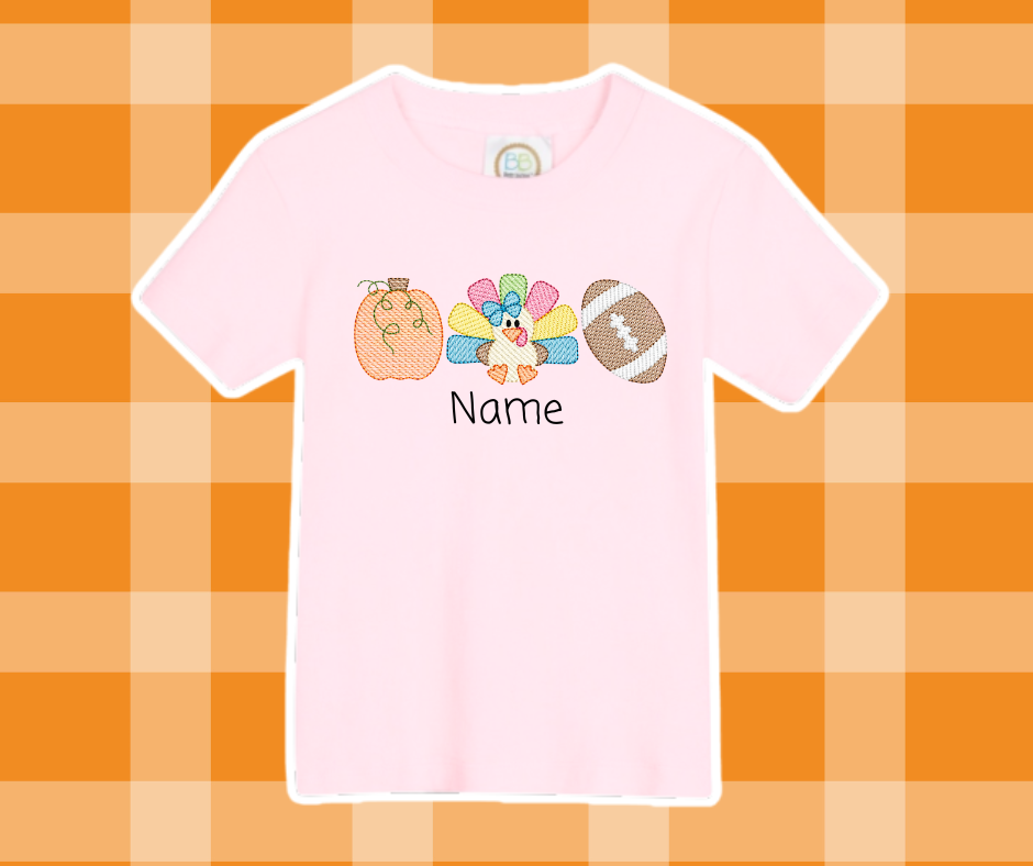 Football Bow Turkey Thanksgiving Fall Embroidered Sketch Basics