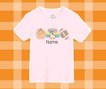 Football Bow Turkey Thanksgiving Fall Embroidered Sketch Basics