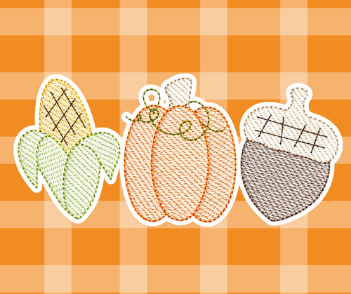 Corn Pumpkin Acorn Thanksgiving Fall Embroidered Sketch Basics
