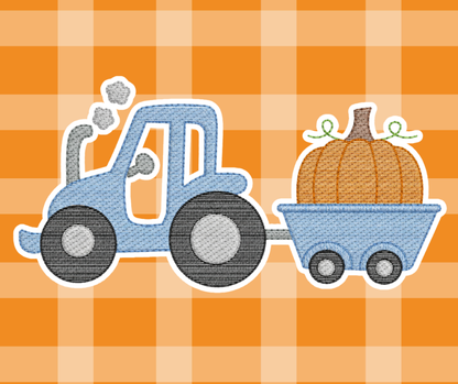 Pumpkin Tractor Fall Sketch Embroidered Kids Basics
