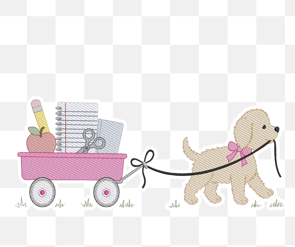 Puppy Bow Wagon Back to School Embroidered Basics
