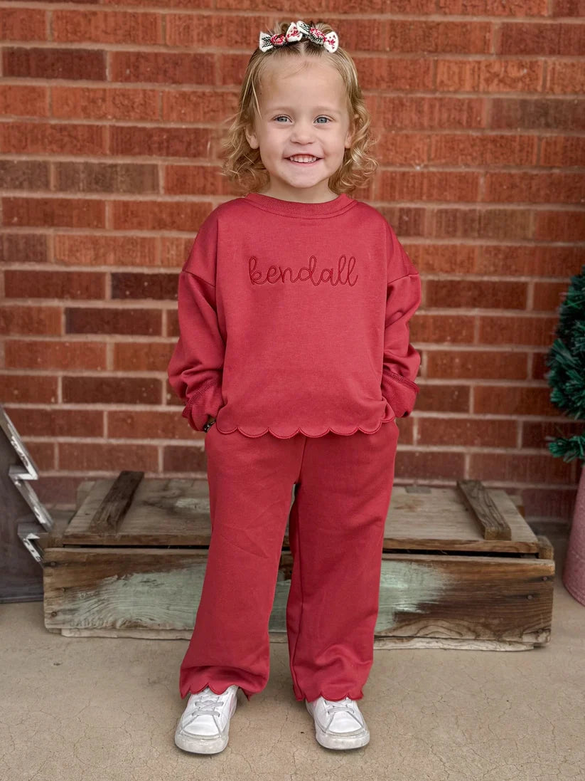PREORDER - Casual Christmas Girls Scalloped Set