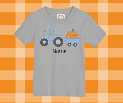 Pumpkin Tractor Fall Sketch Embroidered Kids Basics