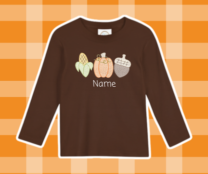Corn Pumpkin Acorn Thanksgiving Fall Embroidered Sketch Basics