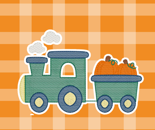Pumpkin Train Fall Sketch Embroidered Kids Basics