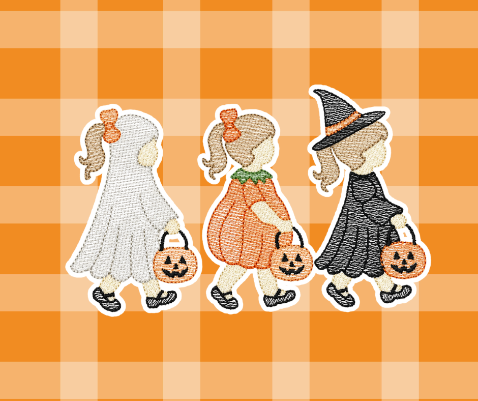 Girl Costume Trio Halloween Fall Sketch Embroidered Kids Basic