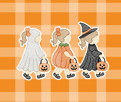 Girl Costume Trio Halloween Fall Sketch Embroidered Kids Basic