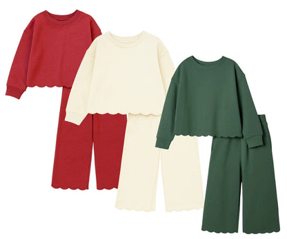 PREORDER - Casual Christmas Girls Scalloped Set