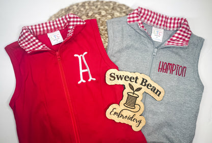 Custom Embroidered Gingham Accent Personalized Pullover or Vest