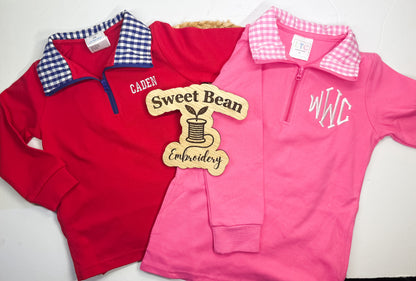 Custom Embroidered Gingham Accent Personalized Pullover or Vest