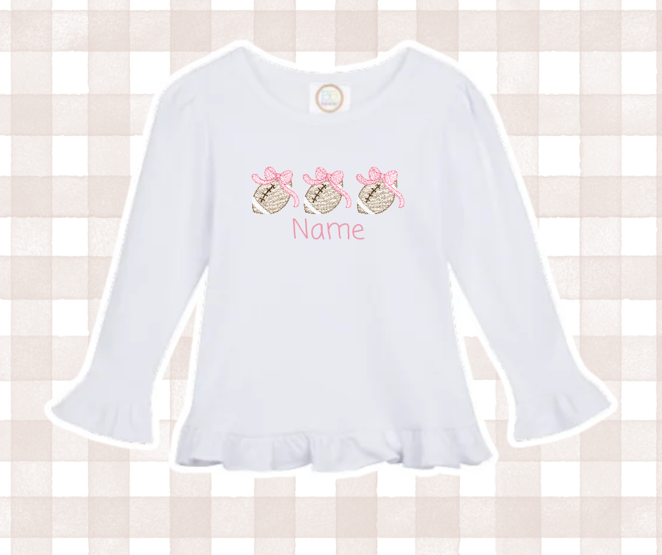 Girly Bow Football Trio Kids Sports Embroidered Basics