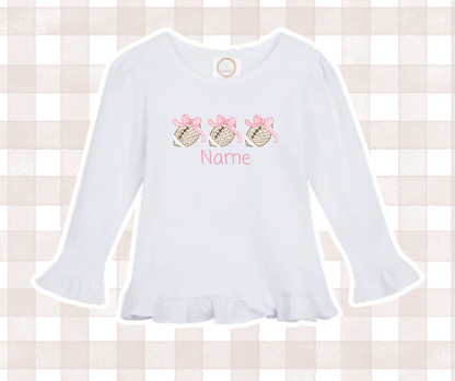 Girly Bow Football Trio Kids Sports Embroidered Basics