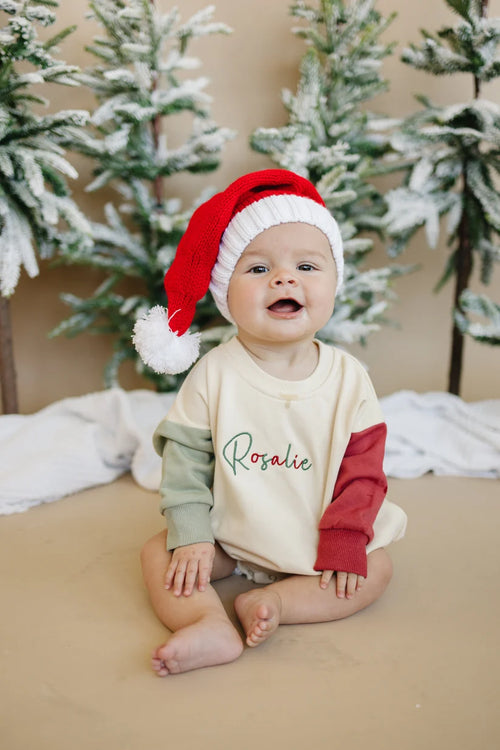 PREORDER - Casual Christmas Colorblock Sweatshirt Romper